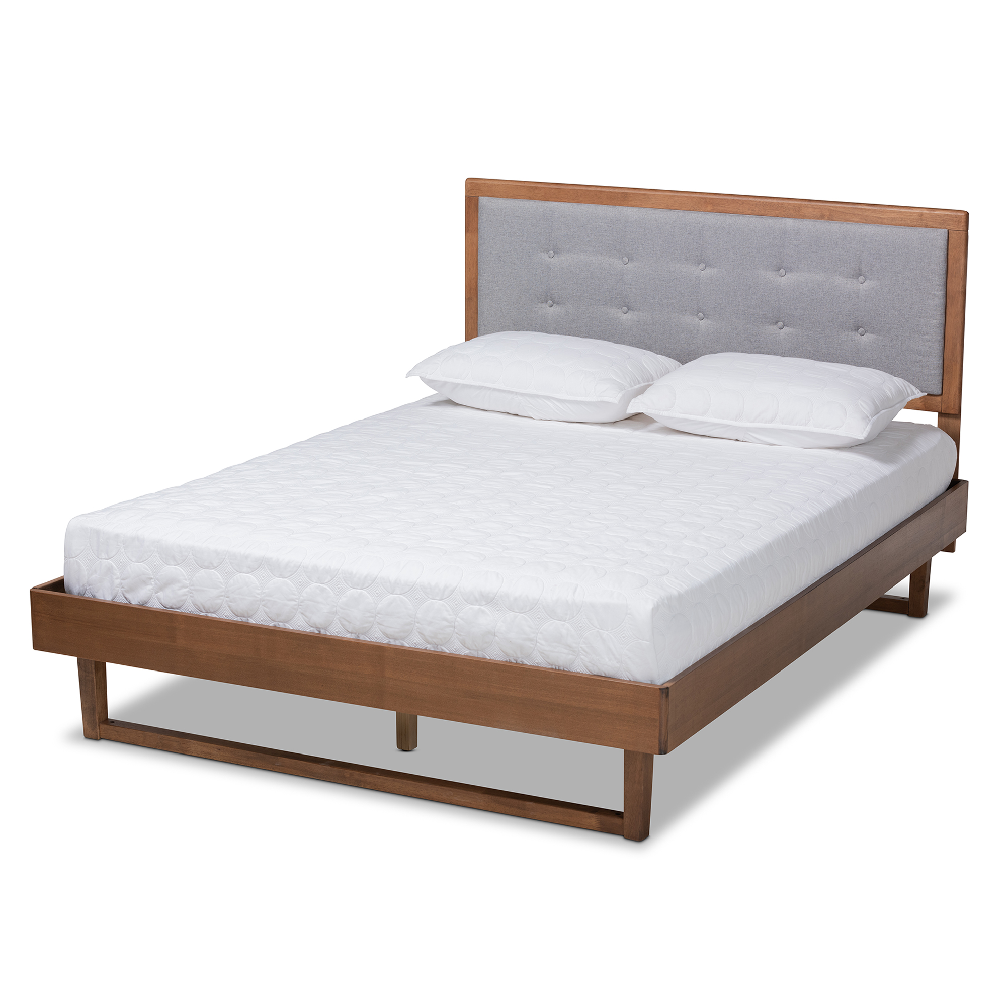 Baxton Studio Viviana Modern and Contemporary Light Grey Fabric Upholstered and Ash Walnut Finished Wood King Size Platform Bed